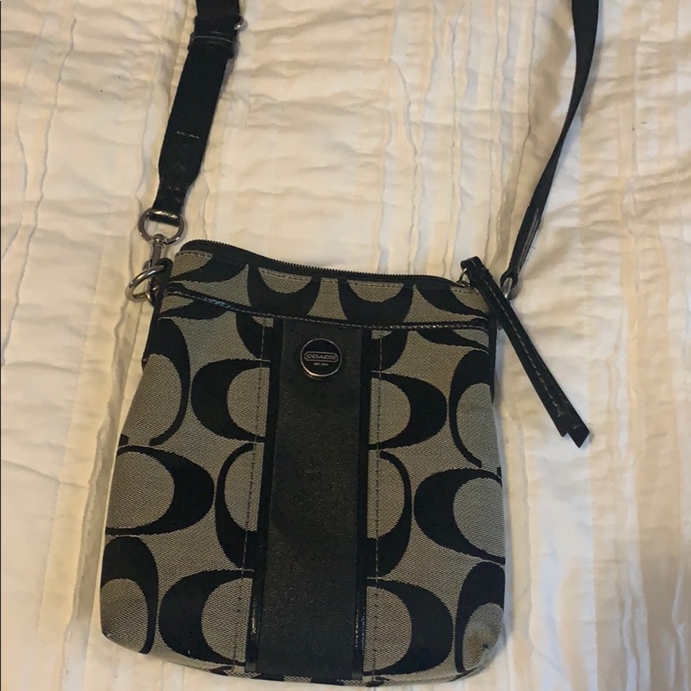 Black and grey Coach cross body purse